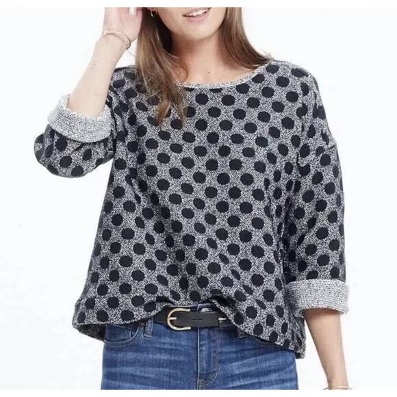 Madewell Sweaters - Madewell Reversible Marled Dot Sweater XS Boxy Fit Gray Black Polka Dot Pullover